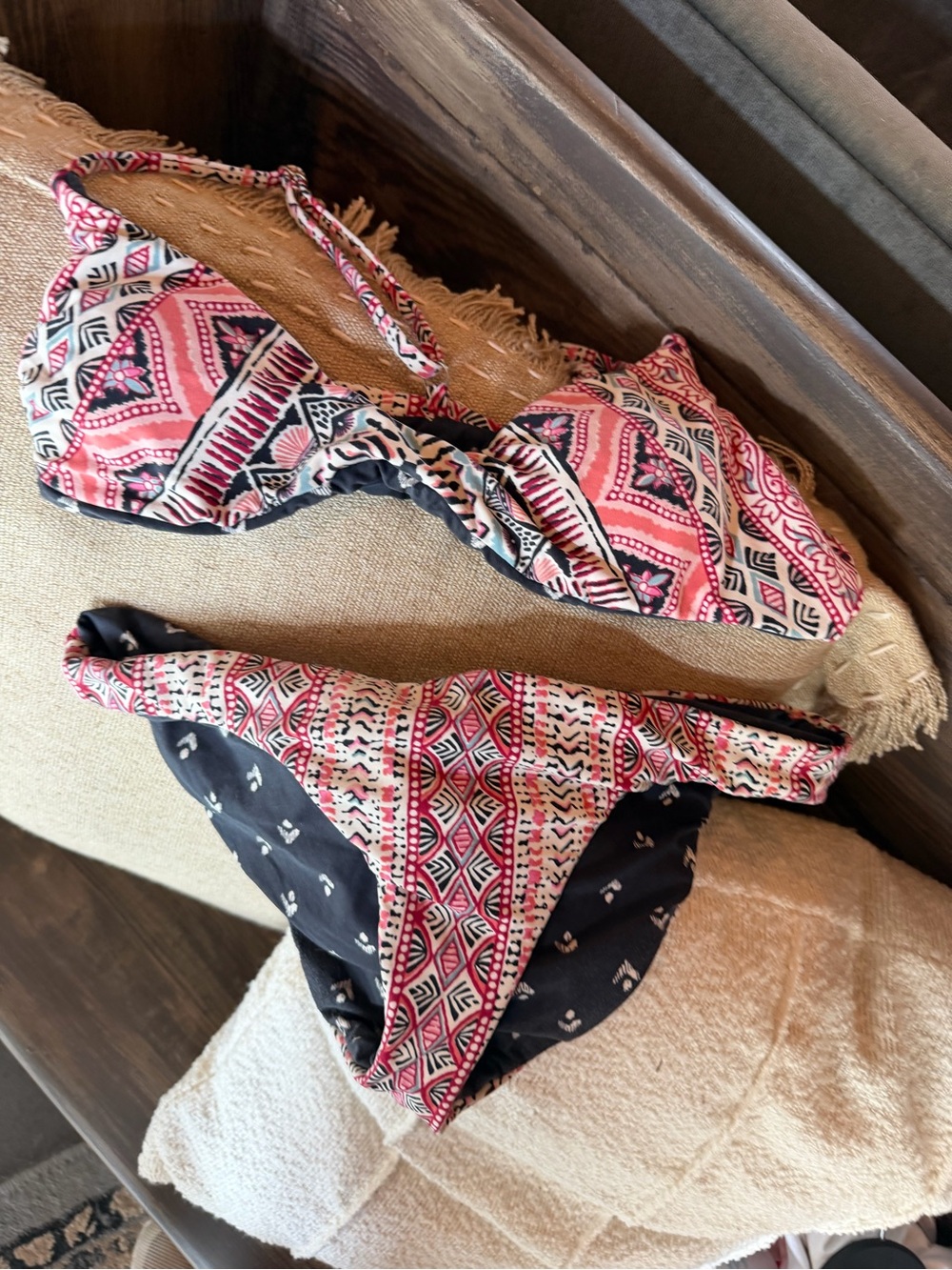Billabong Pink and Navy Patterned Bikini Set